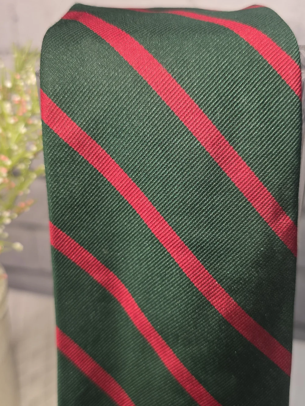 Brooks brothers tie dark green red diagonal stripes imported silk men’s business